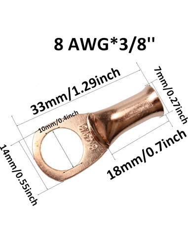 12 Terminales de Cobre para Cables de Batería 8AWG PDETVEO