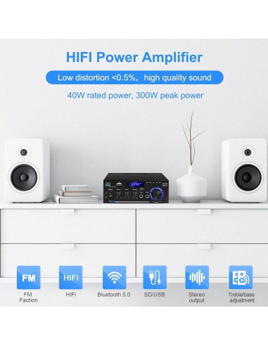 Amplificador de Audio AK45 Bluetooth 5.0 40W x 2 HiFi Estéreo