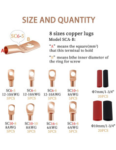 Kit 80 Pcs Conectores de Terminales de Cobre Dizzily AWG 8 6 12/10 2