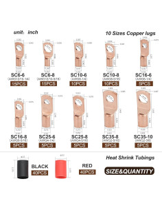 Terminales de Cobre Engrosados DTLDZSC 160 Pcs AWG 2-12 2