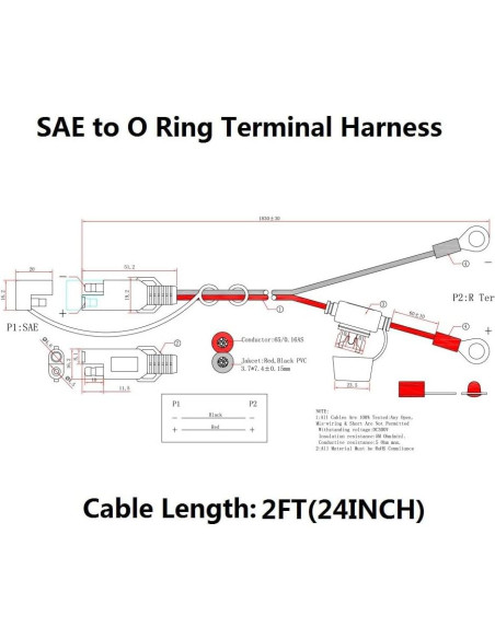 6 Pack Cable SAE a Anillo Terminal 0.61m 16AWG con Fusible 10A