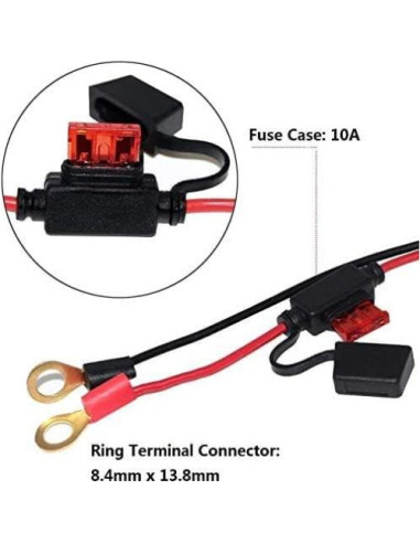 6 Pack Cable SAE a Anillo Terminal 0.61m 16AWG con Fusible 10A