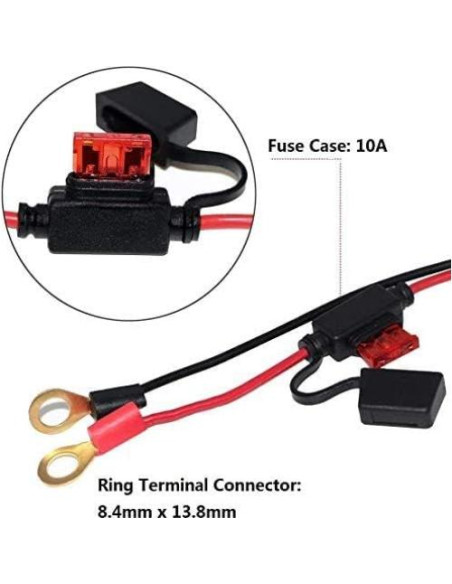 6 Pack Cable SAE a Anillo Terminal 0.61m 16AWG con Fusible 10A
