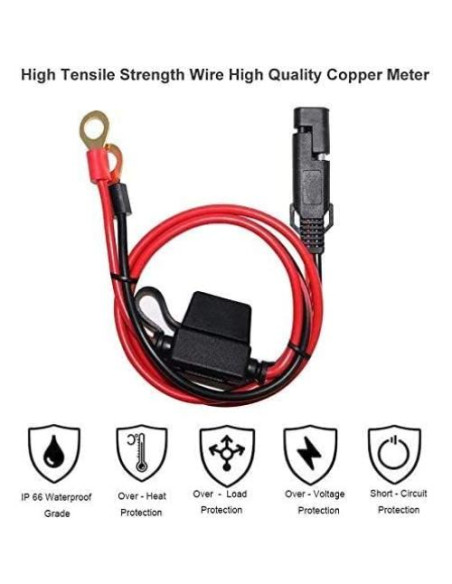6 Pack Cable SAE a Anillo Terminal 0.61m 16AWG con Fusible 10A
