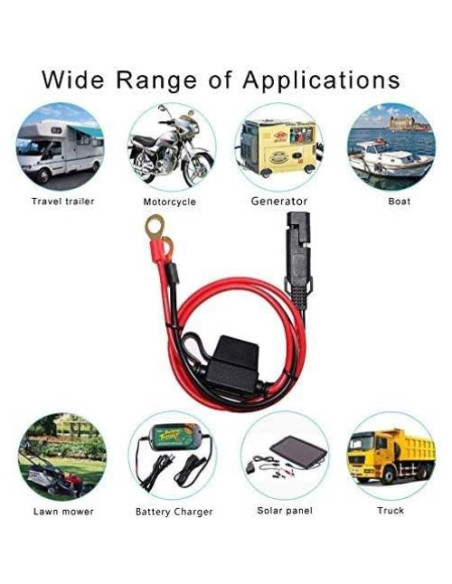 6 Pack Cable SAE a Anillo Terminal 0.61m 16AWG con Fusible 10A