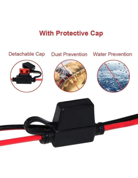 6 Pack Cable SAE a Anillo Terminal 0.61m 16AWG con Fusible 10A