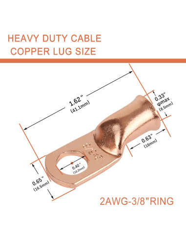 10 Terminales de Anillo de Cobre 2 AWG 3/8" Super Cloud