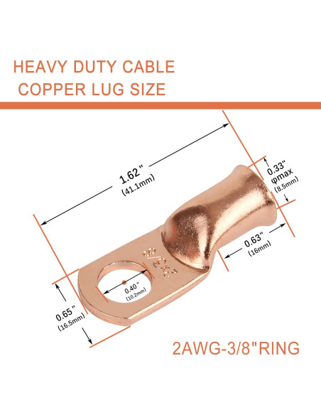 10 Terminales de Anillo de Cobre 2 AWG 3/8" Super Cloud