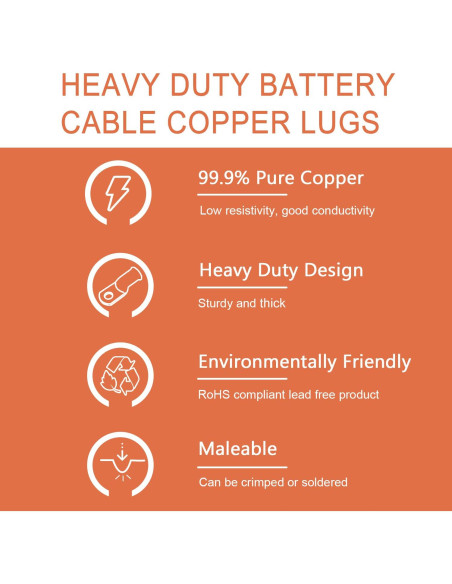 10 Terminales de Anillo de Cobre 2 AWG 3/8" Super Cloud