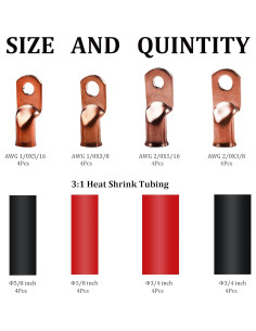 32 Piezas Terminales de Cable de Batería Cobre 1/0 2/0 AWG 2