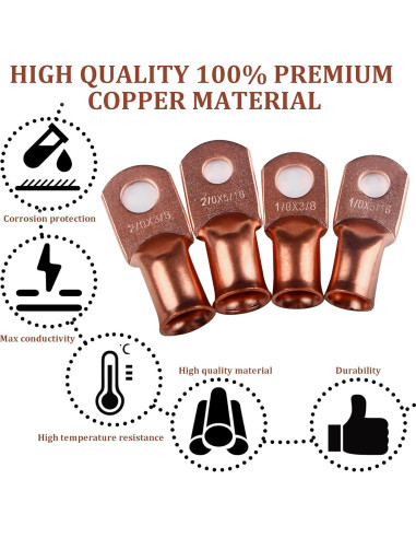 32 Piezas Terminales de Cable de Batería Cobre 1/0 2/0 AWG