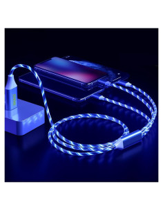 Cable de Carga USB IHAO 3 en 1 con Luz LED 1m Azul