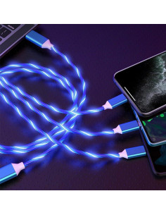 Cable de Carga USB IHAO 3 en 1 con Luz LED 1m Azul 2