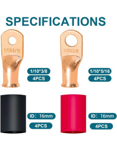 Kit de Conectores de Terminal de Batería 16 PCS Cobre 1/0 AWG 2