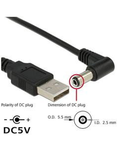 Cable de Carga USB 2.0 Tipo A Macho a 5.5x2.5mm CY 80cm 2