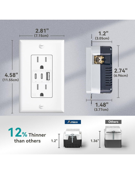 Enchufes de Pared Amico 3 Puertos USB 30W 24 Unidades