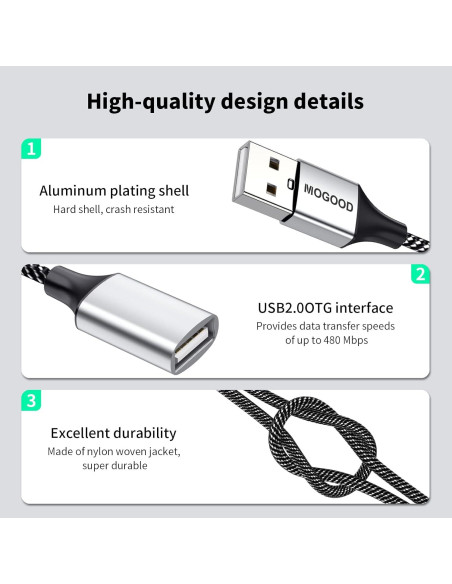 Adaptador USB 2.0 MOGOOD Hub Doble Puerto Plata 480 Mbps