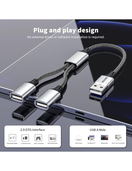 Adaptador USB 2.0 MOGOOD Hub Doble Puerto Plata 480 Mbps