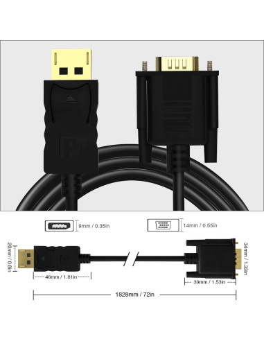 Adaptador DisplayPort a VGA Foboiu 1.83m 2 Paquetes