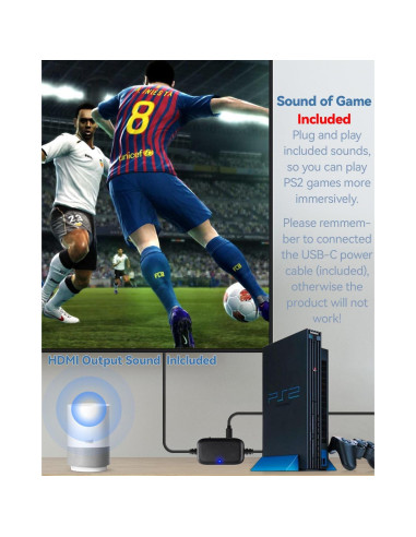 Convertidor HDMI PS2 Herfair 2m - Adaptador S/Video 1080P/720P