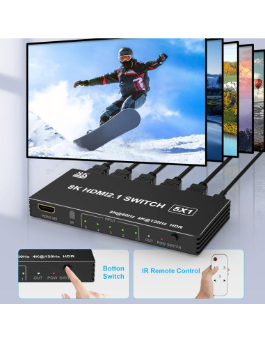 Conmutador HDMI 8K 5 en 1 Arleedyn con Control Remoto