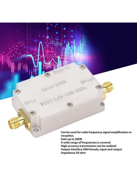 Amplificador LNA de Bajo Ruido WALFRONT 10M-6GHz 20dB