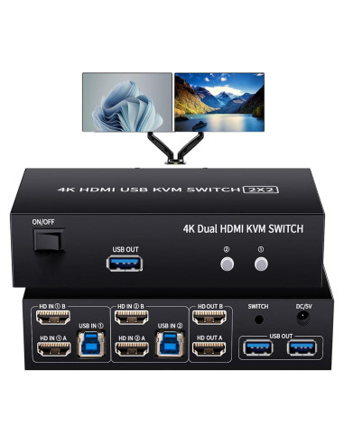 Interruptor KVM HDMI 2 Monitores LUKFOCAB 4K 60Hz USB 3.0
