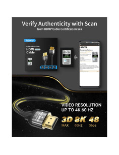 Cable HDMI 2.1 TISOFU 0.91m Ultra Alta Velocidad 8K 60Hz 2