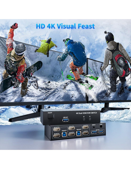 Interruptor KVM HDMI 2 Monitores LUKFOCAB 4K 60Hz USB 3.0