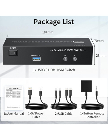 Interruptor KVM HDMI 2 Monitores LUKFOCAB 4K 60Hz USB 3.0