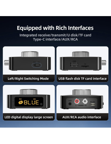 Receptor Transmisor Bluetooth 5.0 MOREGAX 2 en 1 AUX RCA USB