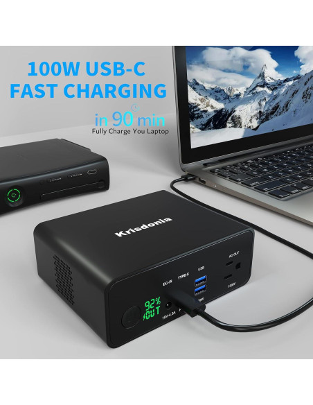 Krisdonia Batería Portátil 130W 40000mAh USB-C y AC