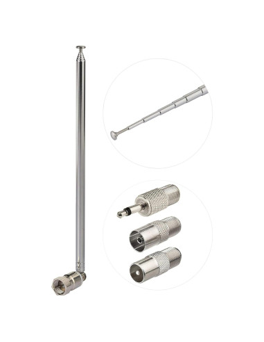 Antena Telescópica FM Bingfu 75 Ohm 20-115cm con Adaptadores