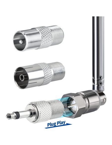Antena Telescópica FM Bingfu 75 Ohm 20-115cm con Adaptadores