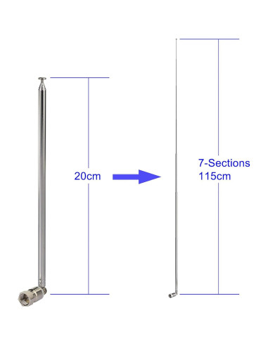 Antena Telescópica FM Bingfu 75 Ohm 20-115cm con Adaptadores