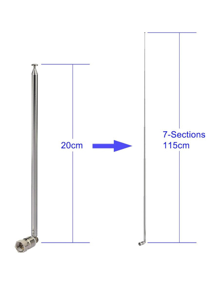 Antena Telescópica FM Bingfu 75 Ohm 20-115cm con Adaptadores