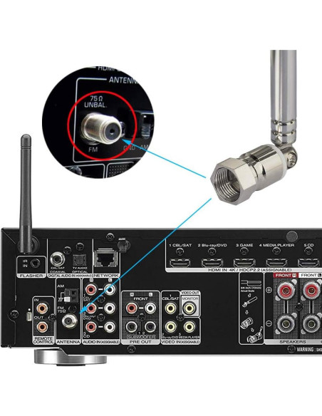 Antena Telescópica FM Bingfu 75 Ohm 20-115cm con Adaptadores