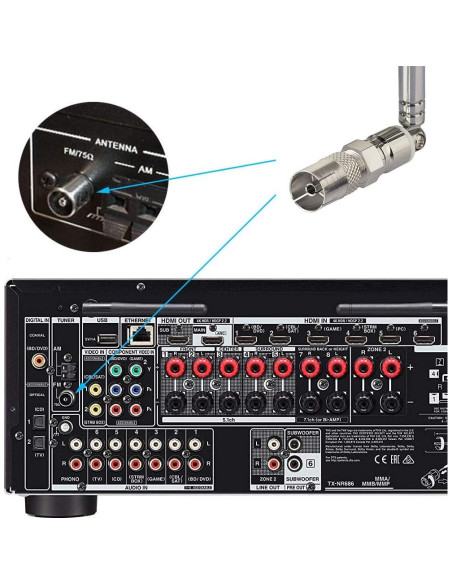 Antena Telescópica FM Bingfu 75 Ohm 20-115cm con Adaptadores