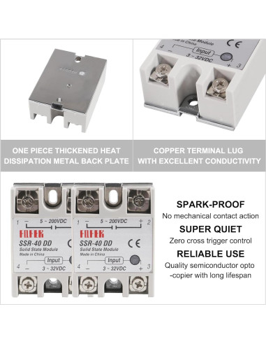 2 Piezas Relé de Estado Sólido SSR-25DA 25A 3-32VDC 24-380VAC