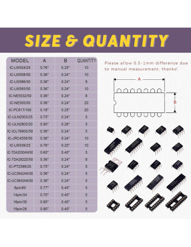 Kit de Chips de Circuito Integrado Swpeet 169Pcs LM324 LM358