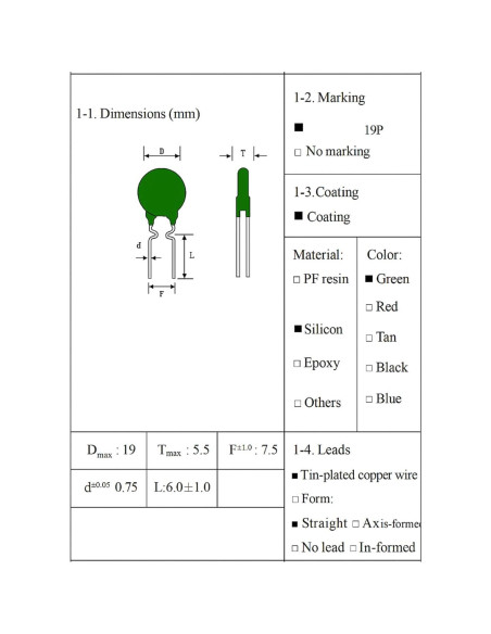 10 Piezas Termistor PTC 19P 100 JEBHANNE para Protección