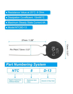 Termistores NTC 8 Ohm PATIKIL 10 Pcs Sensor Temperatura 2