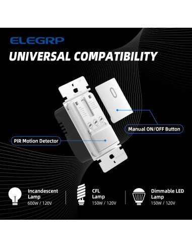 Interruptor de luz con sensor de movimiento ELEGRP 2 paquetes blanco
