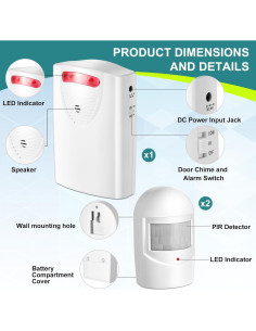 Alarma de Entrada Inalámbrica Qualirey con 2 Sensores 2