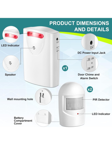 Alarma de Entrada Inalámbrica Qualirey con 2 Sensores