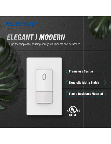 Interruptor de luz con sensor de movimiento ELEGRP 2 paquetes blanco