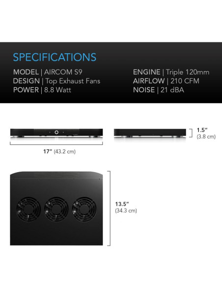 Sistema de Ventilación Silencioso AC Infinity AIRCOM S9 43.2 cm