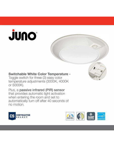 Downlight LED Juno SlimBasics 15.24 cm con Sensor PIR Blanco