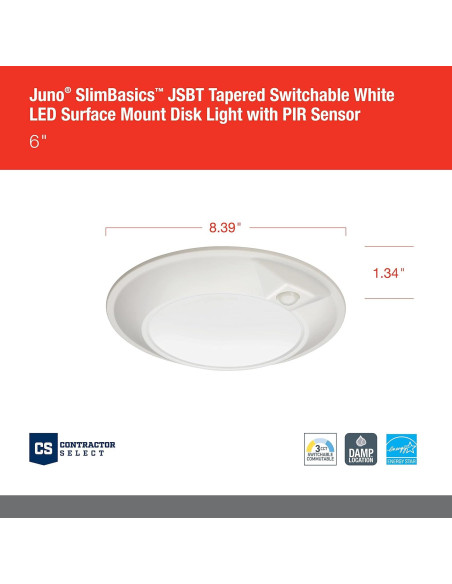 Downlight LED Juno SlimBasics 15.24 cm con Sensor PIR Blanco