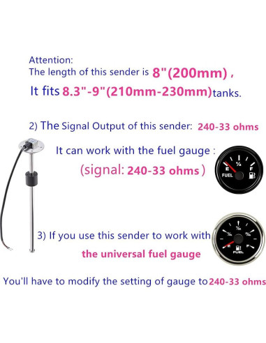 Sensor de Nivel de Combustible AODITECK 8" 240-33 Ohmios
